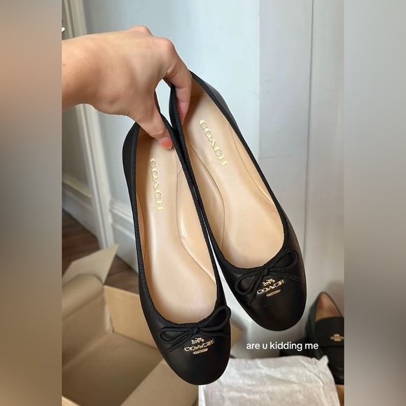 Coach Black Leather Loafers with Gold Accent - Picture 1 of 4